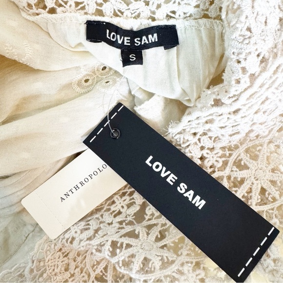 NWT Anthropologie Love Sam Boho Cotton Lace Peplum Full Sleeve Top Ecru Size S - Picture 10 of 16